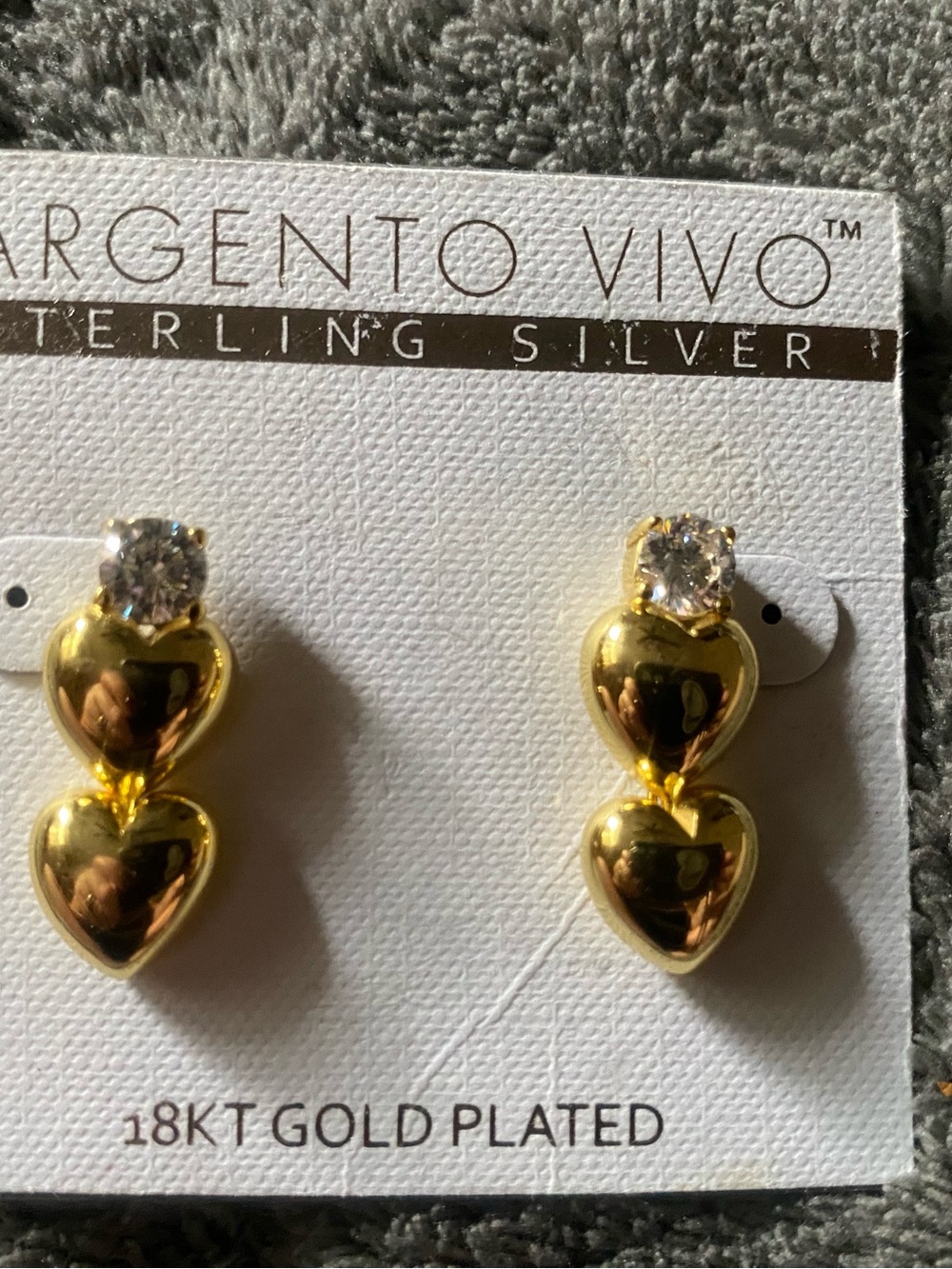 Argento Vivo Gold Double Heart Drop Stud Earrings with CZ